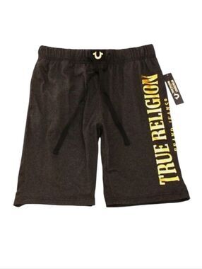 NWT TRUE RELIGION BLACK HEATHER AND METALIC GOLD LOUNGE SHORTS W/ POCKETS SZ. S